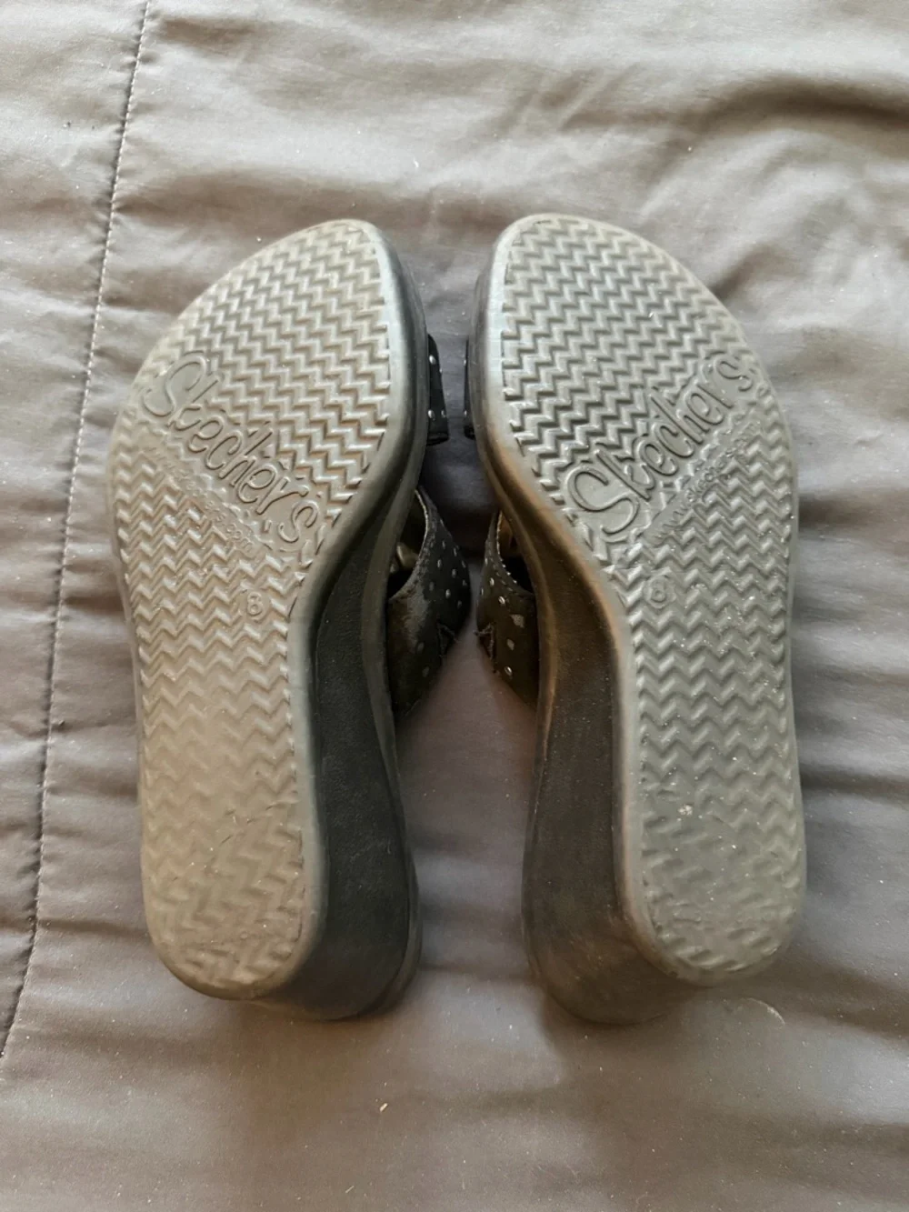 Skechers Women’s Black Slide Sandals with Silver Stud Accents